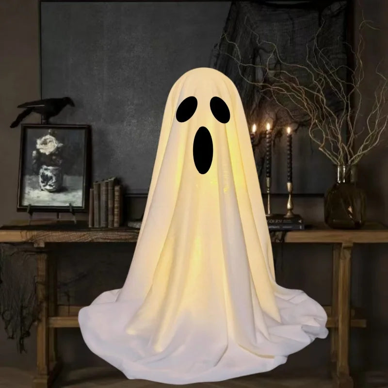 Halloween Ghost Decoration Glowing Desktop Ghost Standing Ornament Haunted Hanging Ghost Decor for Table Home Party Night Gift