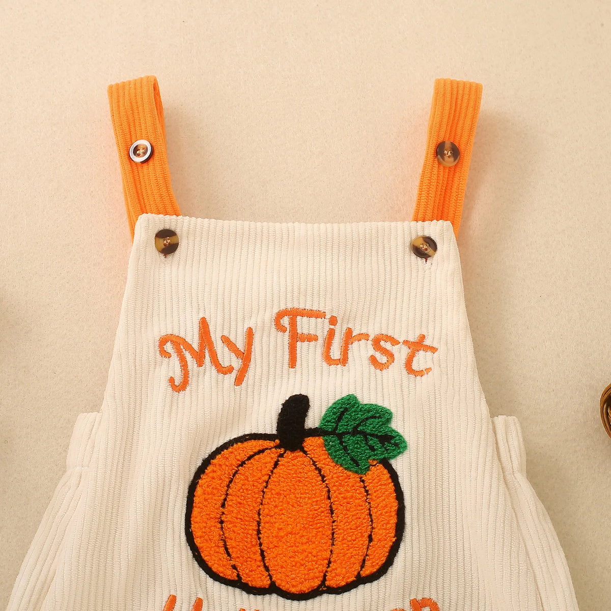 My First Halloween Baby Romper Corduroy Suspender Overalls Newborn Pumpkin Embroidery Bodysuit Infant Halloween Outfit
