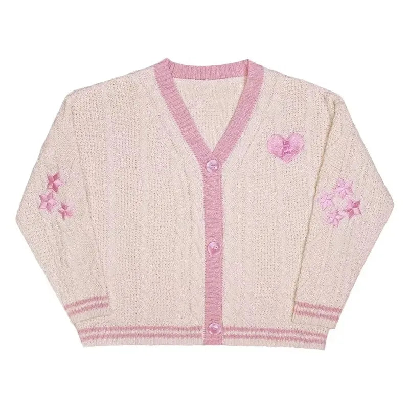 Lover Cardigan with Star Embroidery Pink Heart Cosy Soft Knit TS Cardigan Tay Sweater Jacket Vintage Fall Winter 1989 Sweater