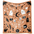 Halloween Throw Blanket - Cute Kawaii Ghosts and Skeletons, Gothic Witchy Pumpkin Motif, Cozy Flannel Fleece for Home