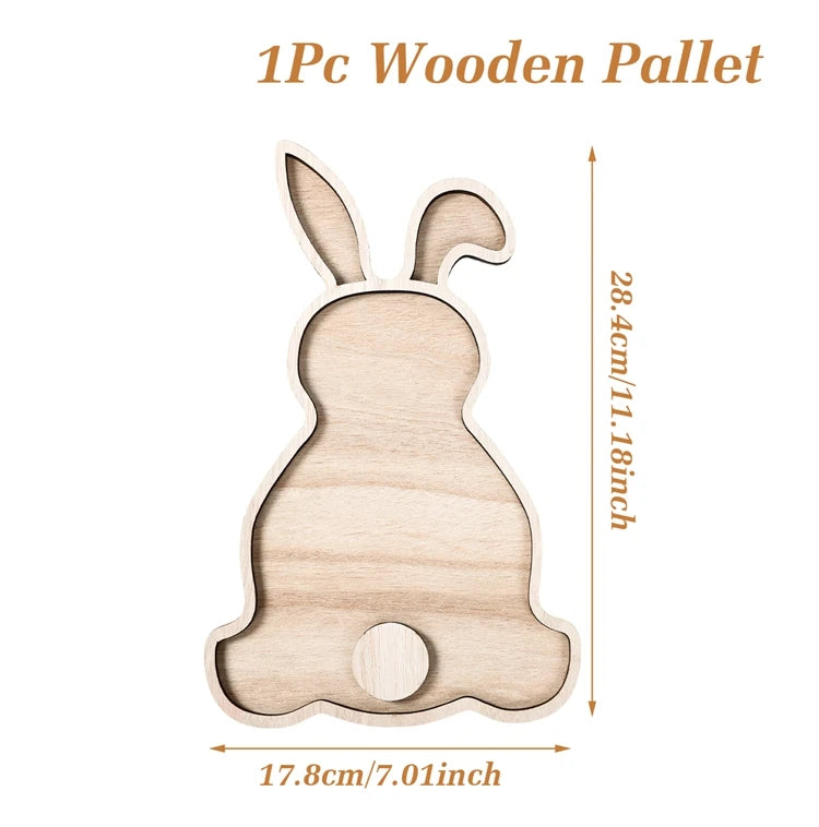 Easter Bunny Egg Wooden Tray Food Plate Fruit Serving Bread Display Wooden Spring Decor  Cake Decor Easter Supplies