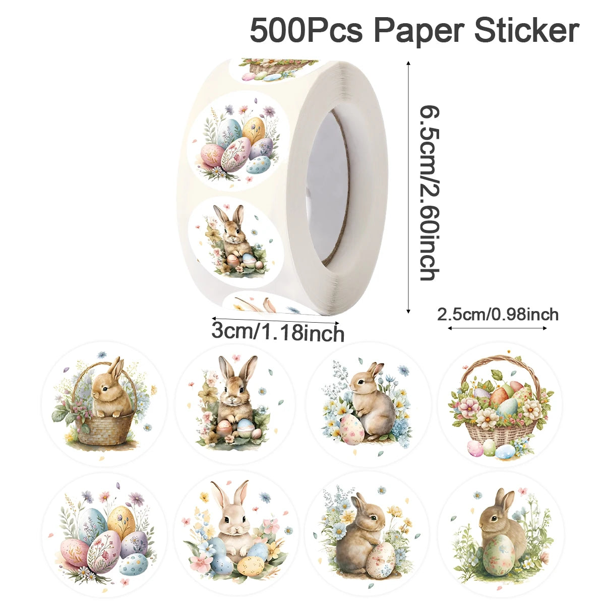 500pcs Easter Rabbits Round Stickers Cartoon Bunny Easter Egg Stickers Label Easter Party Envelope Gift Seal Sticker Label Decal