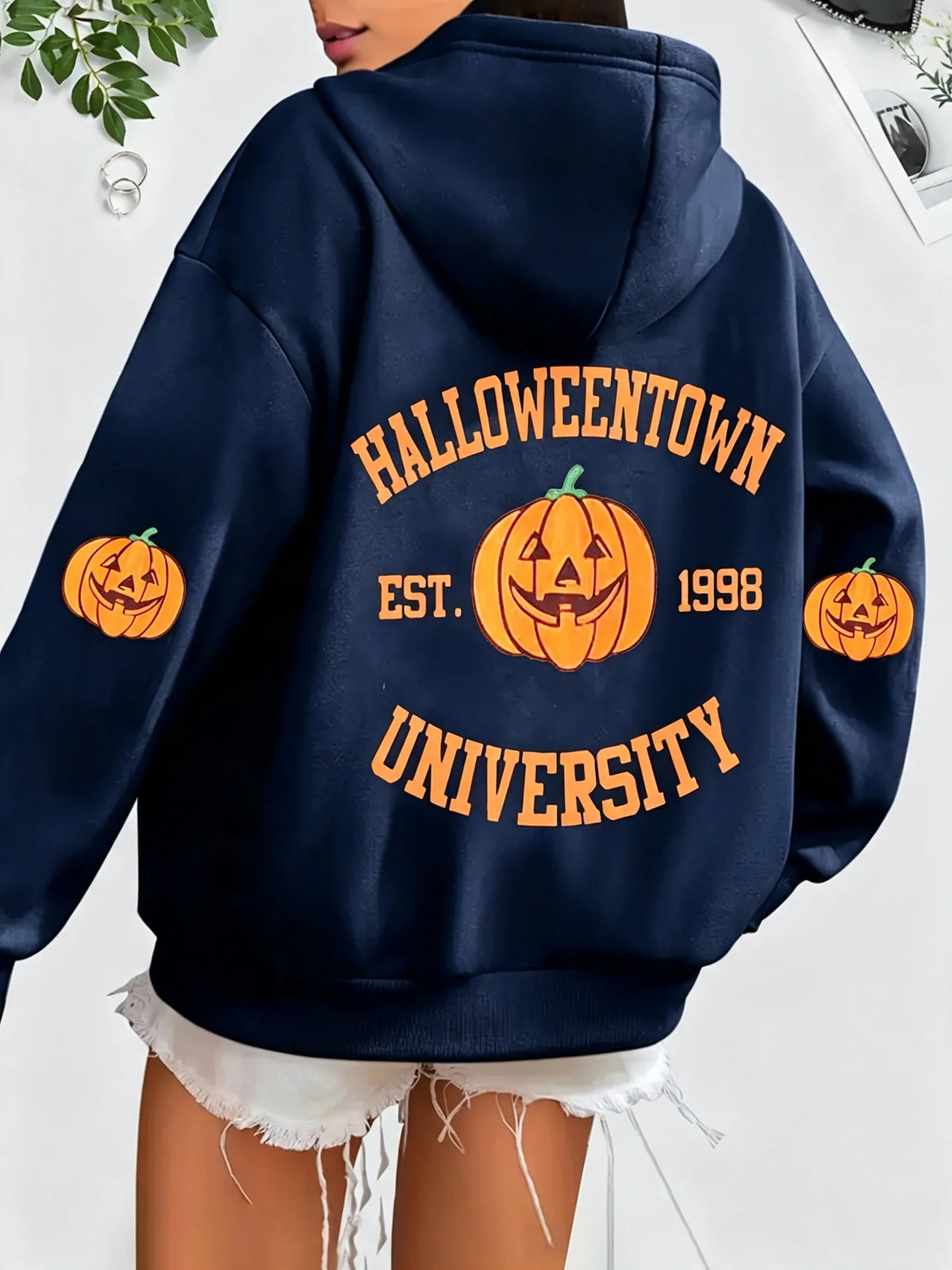 Halloween Print Hoodie, Winter and Autumn Drawstring Casual Sportswear, Women's Clothing hoodies women sweatshirt clothes