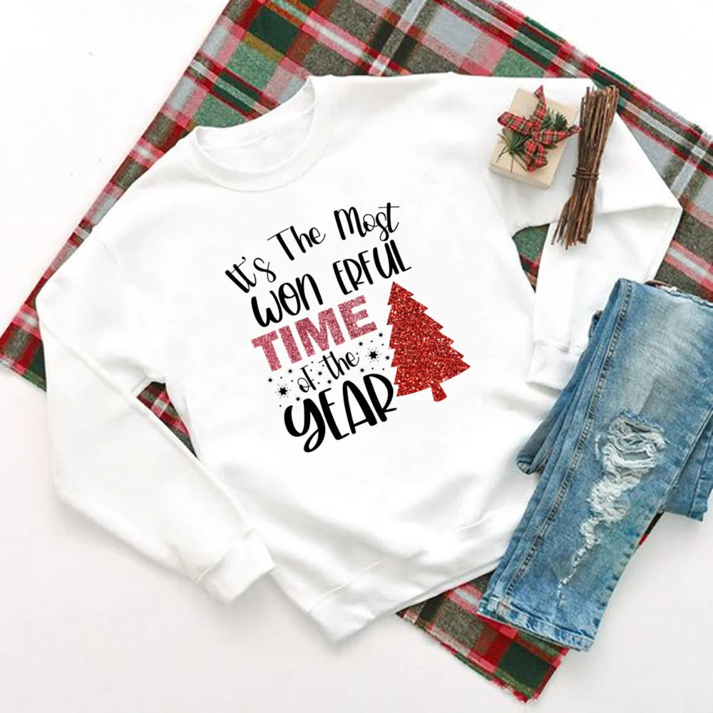 It's The Most Wonderful Time of Year Printed Sweatshirt Women Christmas Party Hoodie Holiday Sweater Girls Xmas Outfit Pullover