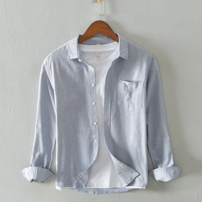 Spring Pink Shirts For Men Autumn Casual Slim Fit 100% Cotton Oxford Long Sleeve Shirt Men's Vintage button down shirt Clothes