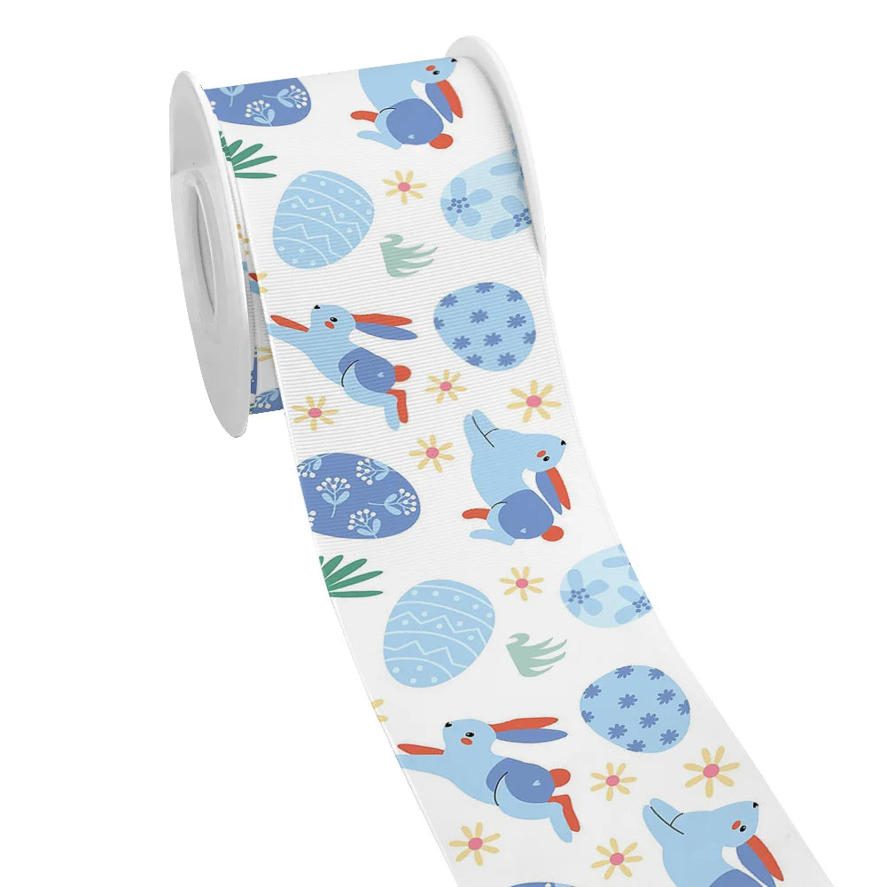 Spring Rabbit Easter Day Chick Cartoon Printed Grosgrain Satin Ribbon for Gift Wrapping Hair Bow Craft Accessory
