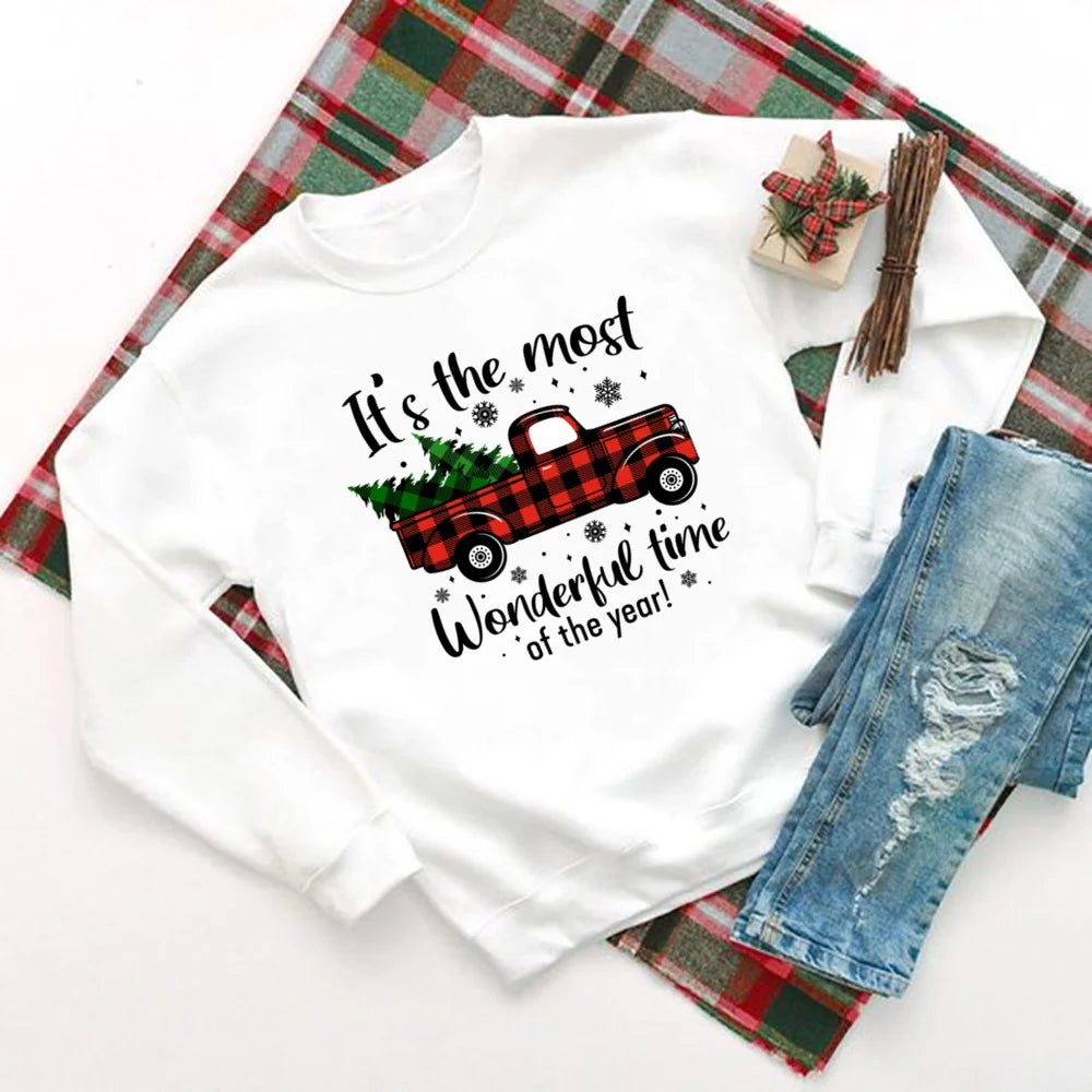 It's The Most Wonderful Time of Year Printed Sweatshirt Women Christmas Party Hoodie Holiday Sweater Girls Xmas Outfit Pullover