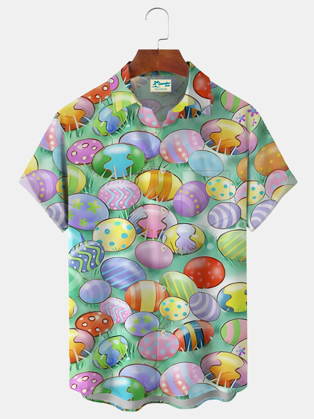 2025 Easter Eggs Pattern Men's Short Sleeve Button Down Lapel Shirt For Summer Oversized Tops Casual Hawaiian Shirt