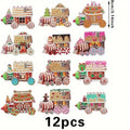 Christmas House Ornament Wooden Decorations Christmas Tree Hanging Ornaments Xmas Painted Wood Pendants for Holiday Decor