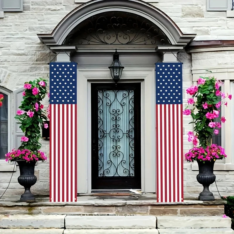 2Pcs 4th of July Patriotic Door Banners USA Flag Porch Signs for Independence Day Party Decorations Front Door Hanging Decor