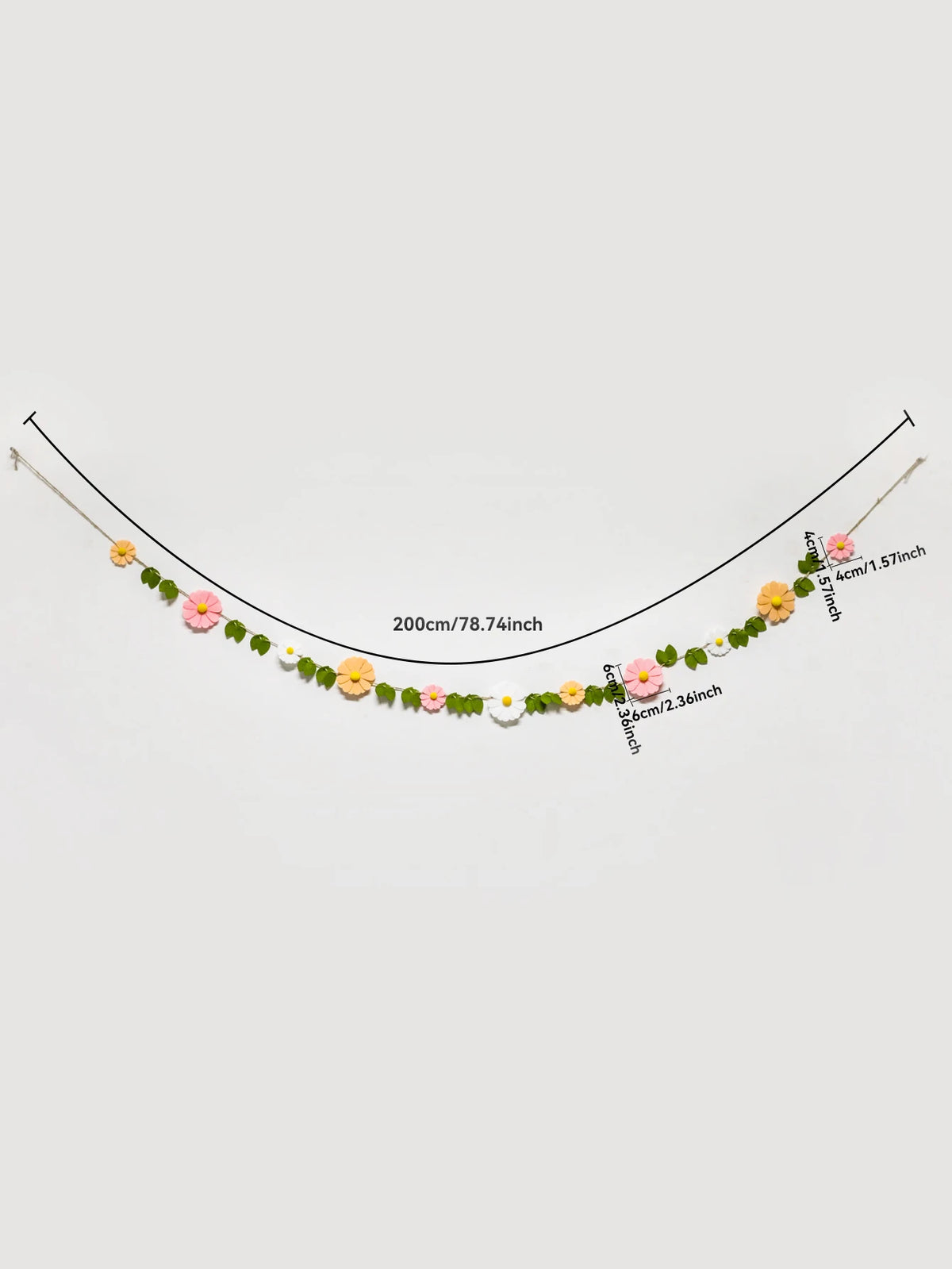 Spring Felt Daisy Flower Garland, Boho Floral Table Decor, Colorful Mantel Swag Ornament for Easter, Wedding & Home Party Decor