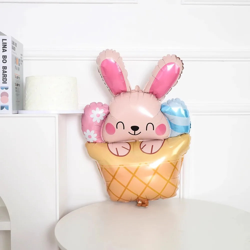 Easter Themed Cartoon Bunny Balloon Baby's First Birthday Decoration Farm Animals Cute Girl's Birthday Party Photo Props Supply