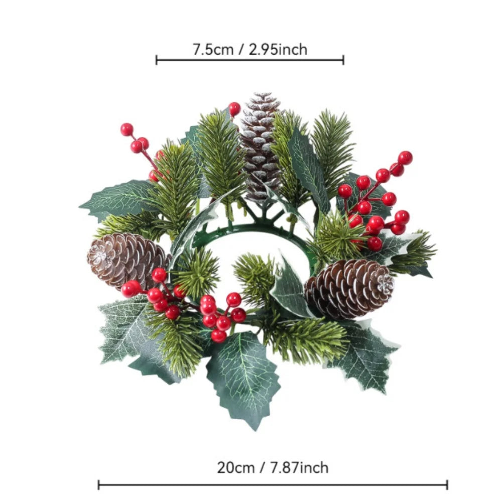 Christmas Candle Wreath Dining Table Decors Classic Red Berries Pinecone Centerpiece Garland Multifunctional Candle Holder 2025