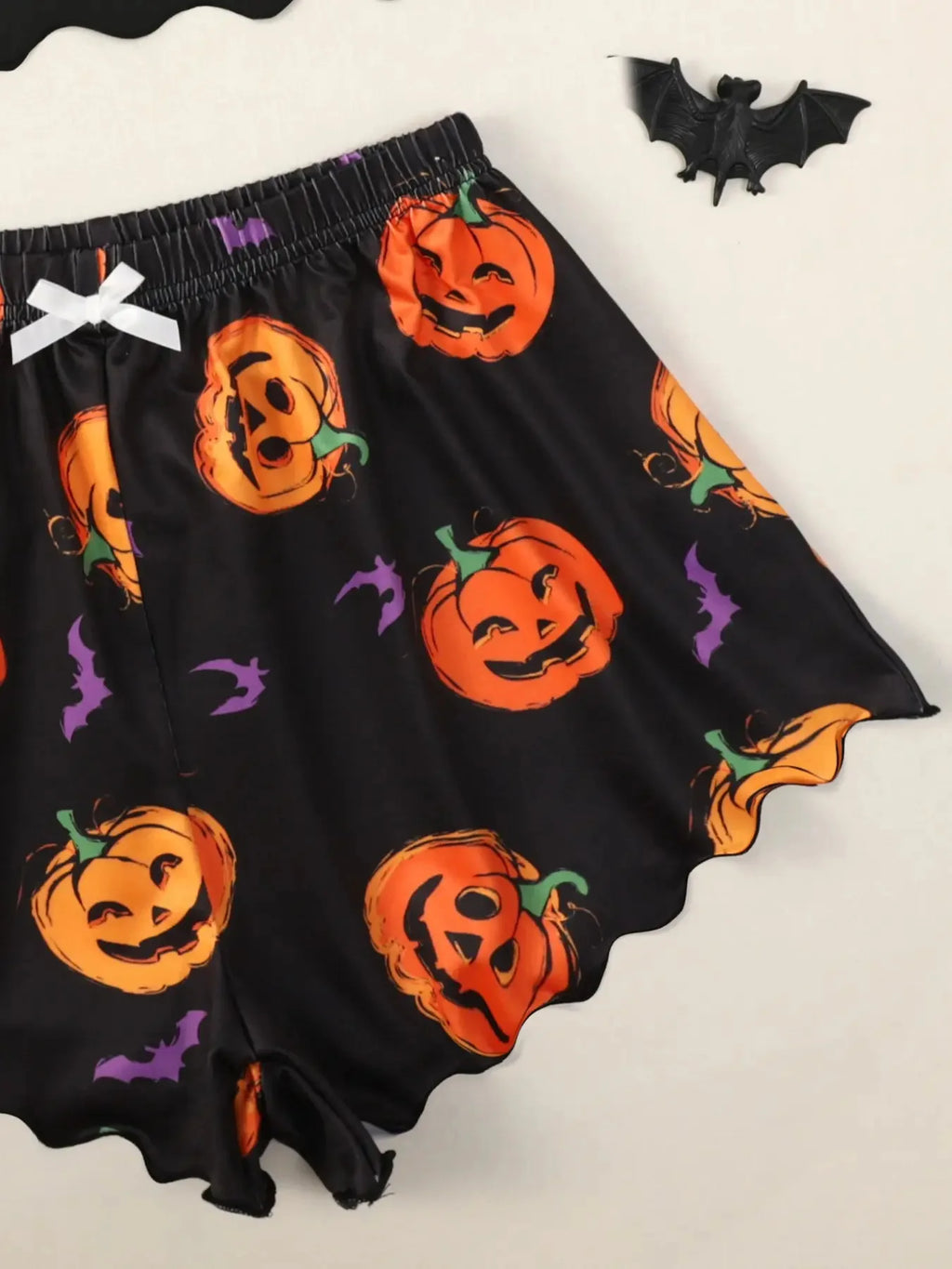 Halloween Pajamas Set Women Sleepwear Devil Pumpkin Print Short Sleeve Tops and Shorts Set Home Clothes Nightwear