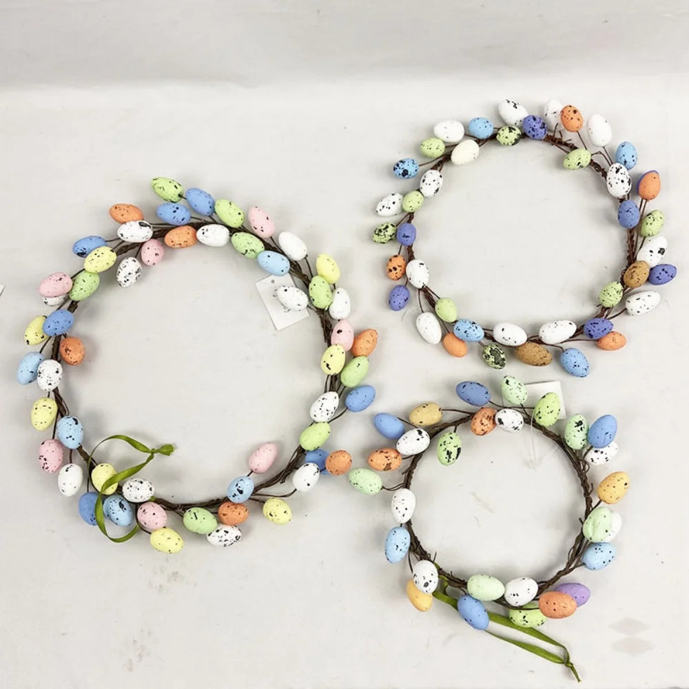 Easter Egg Wreath Decoration Spring Cute Garland Colorful Eggs And Rattan Front Door Outside Hanging Wall Home Party Decor