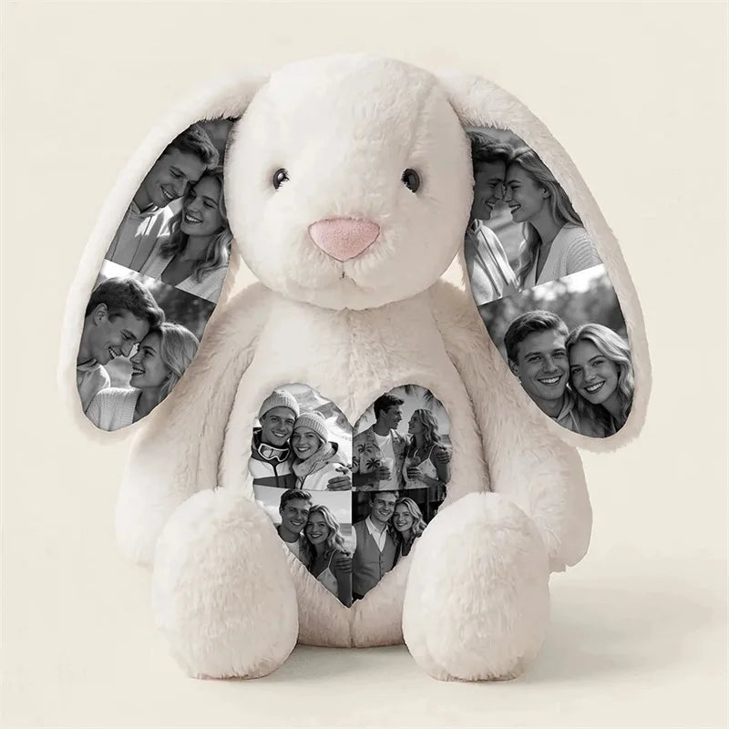 Custom Photo Bunny Plush with Hidden Ear Pictures Personalized Bunny Stuffed Animals Keepsake Gift for Couples Birthday Gifts