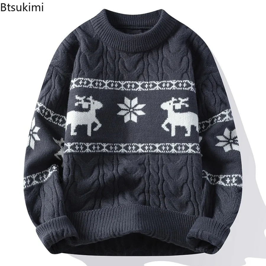 Autumn Winter Christmas Sweaters Men's Long Sleeve O-Neck Knitting Jumper Tops Vintage Pattern Crochet Male Sweater Pullovers