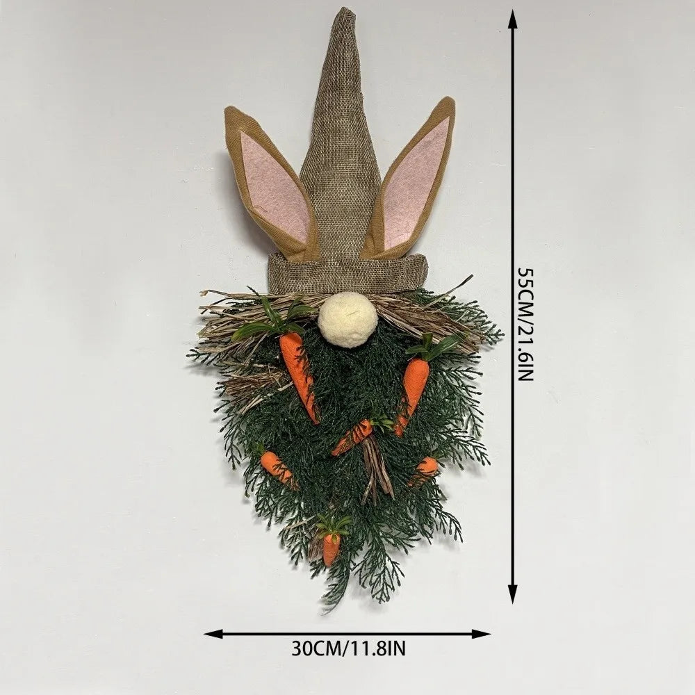 Rustic Style Easter Gnome Pendant Plastic Handmade Easter Bunny Wreath With Carrot Rabbit Ears Door Hanger Garden Decor