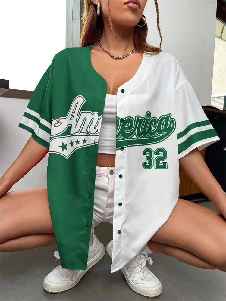 America Number 32 Baseball Tshirt Women Fashion Trend Button Streetwear Sport Top Oversized Casual Training Tee Baseball Jersey
