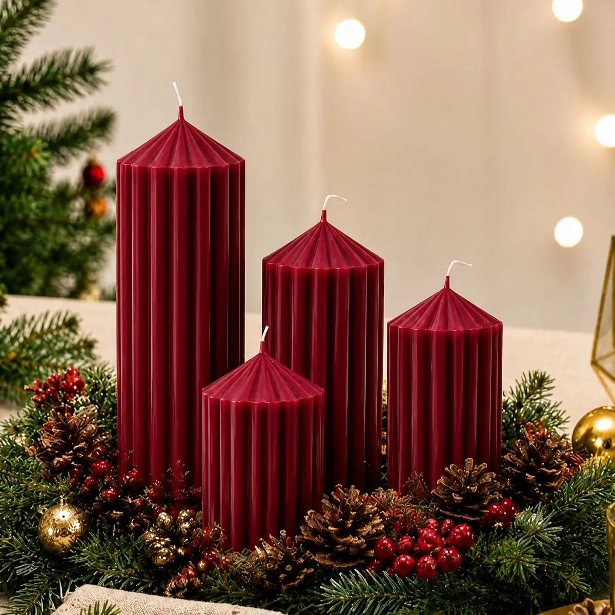 Christmas cylindrical aromatherapy candle set, wine red candle home decoration, Christmas candle center decoration