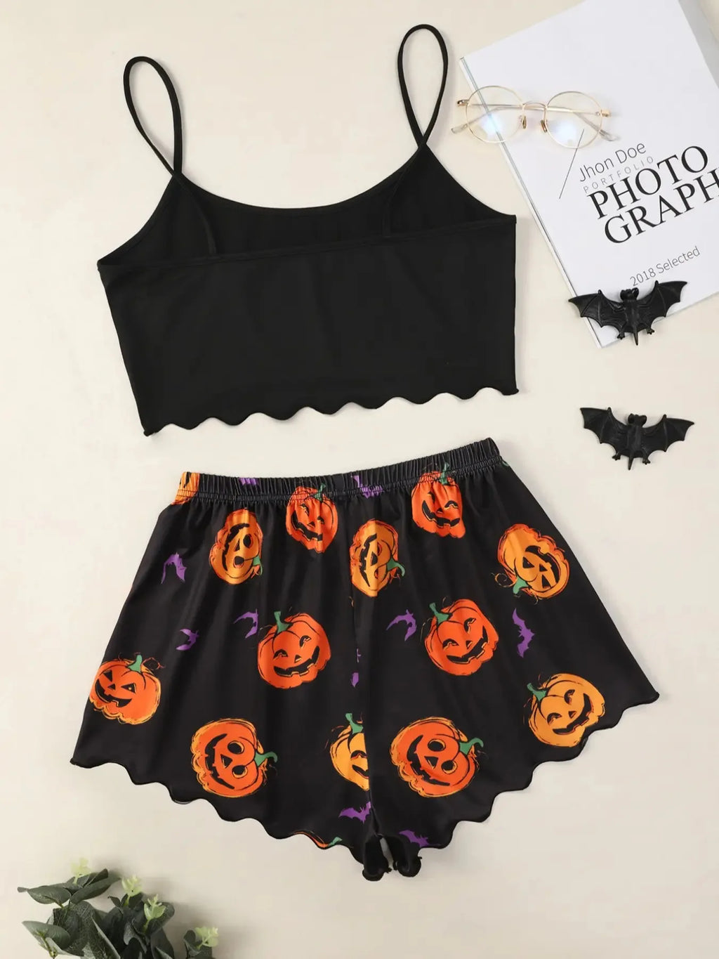 Halloween Pajamas Set Women Sleepwear Devil Pumpkin Print Short Sleeve Tops and Shorts Set Home Clothes Nightwear