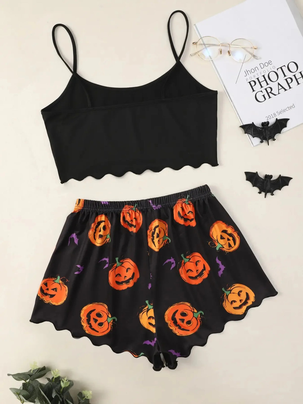 Halloween Pajamas Set Women Sleepwear Devil Pumpkin Print Short Sleeve Tops and Shorts Set Home Clothes Nightwear