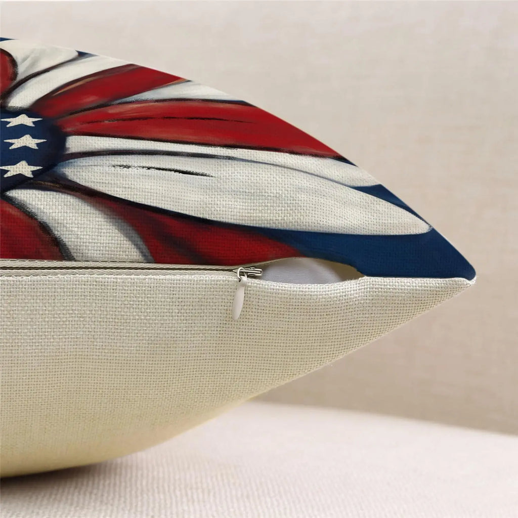 4th of July Pillow Covers 18x18 Set of 4 God Bless America Stars Flower Independence Day Decor Memorial Day Throw Cushion Case