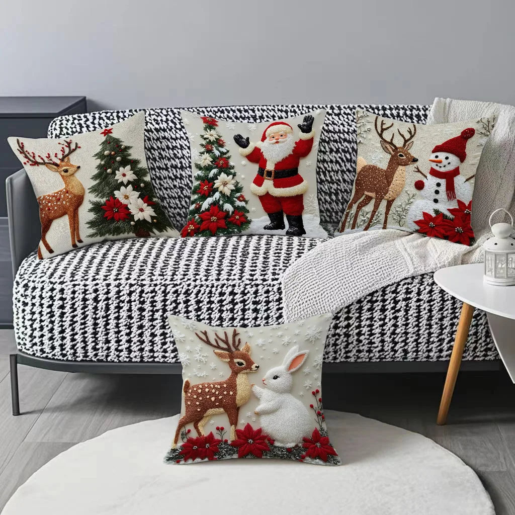 New Christmas Pillow Cases Christmas Decoration Cartoon Print Embroidered Pillow Pad Holiday Decoration Pillow Cover