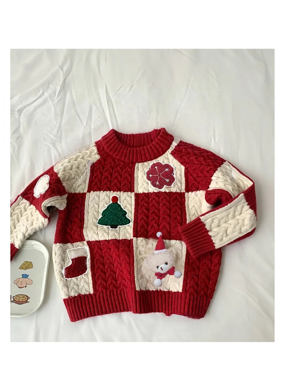 Children's Red Sweater for Christmas and New Year, Cartoon 3D Knit Pullover for Boys and Girls