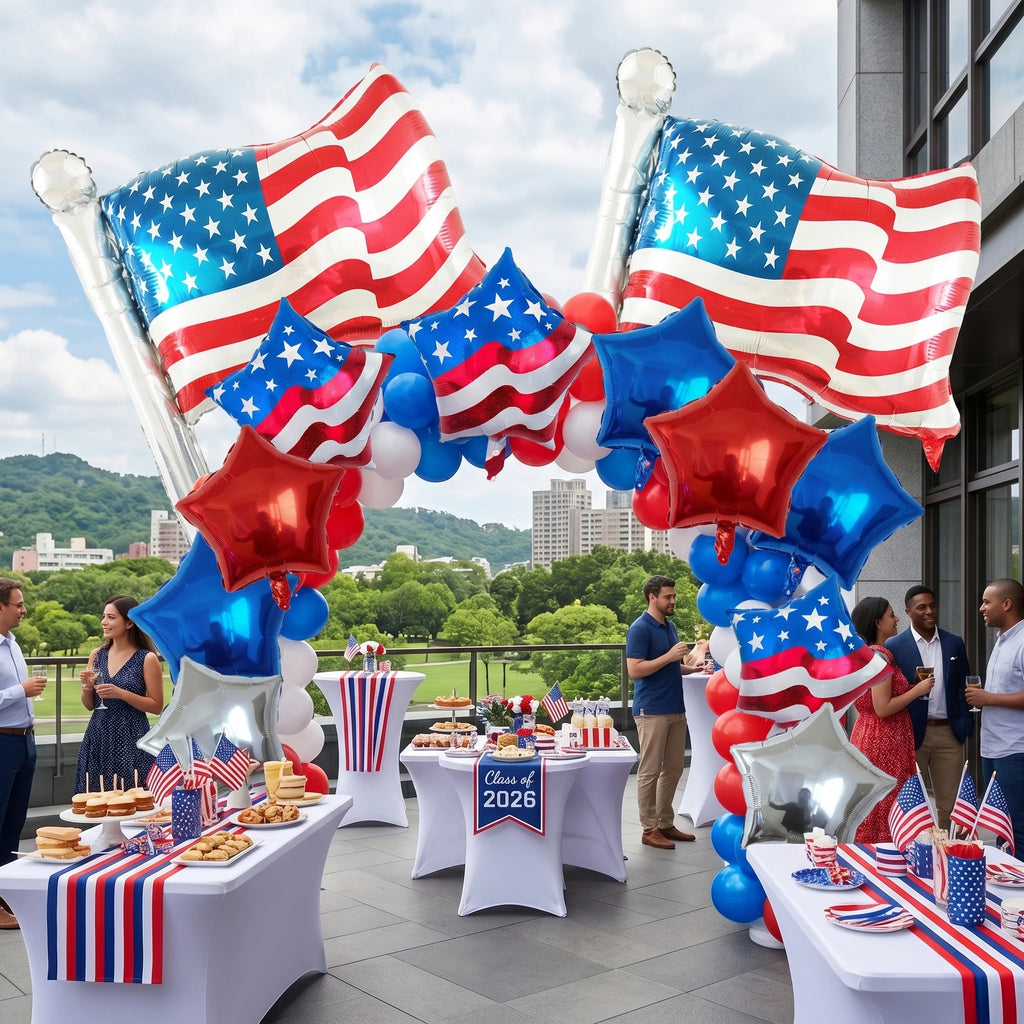 12Pcs 18inch USA Theme Party Decoration Foil Star Balloon American Flag Balloons Set Independence Day 4th Of July Party Decor