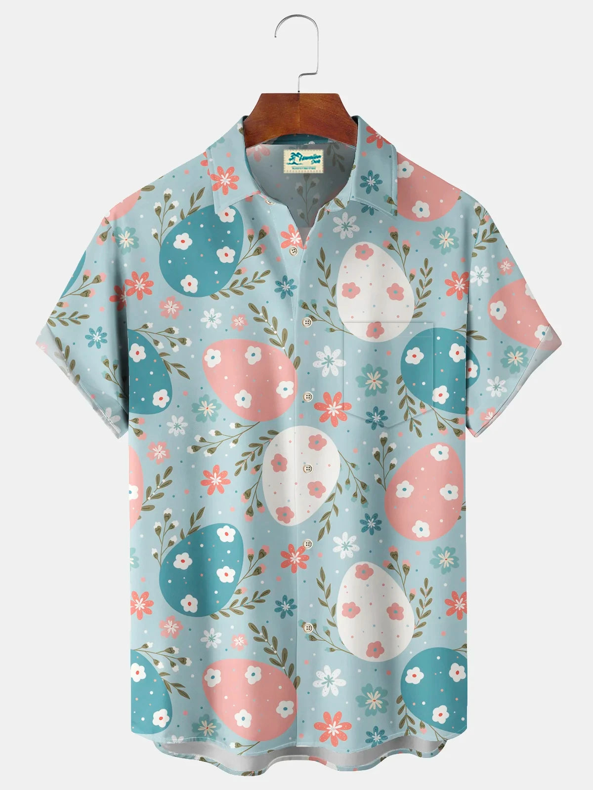 2025 Easter Eggs Pattern Men's Short Sleeve Button Down Lapel Shirt For Summer Oversized Tops Casual Hawaiian Shirt