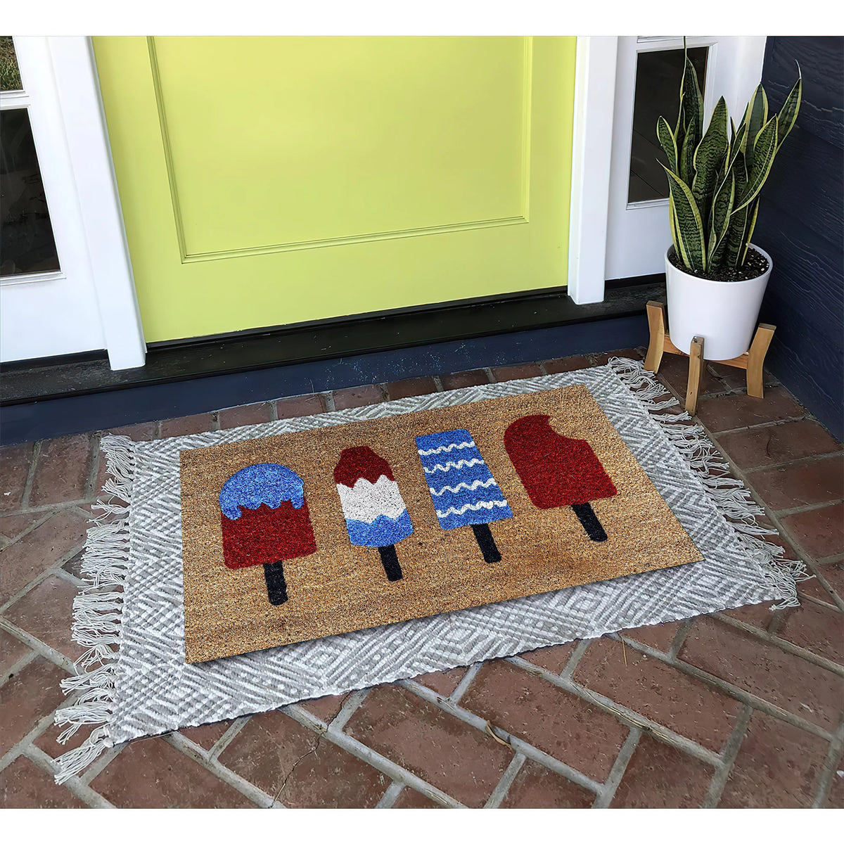 Retro Patriotic Popsicle Doormat - Red White Blue Ice Cream Design for 4th of July Decor Summer Patriotic Welcome Mat Statement