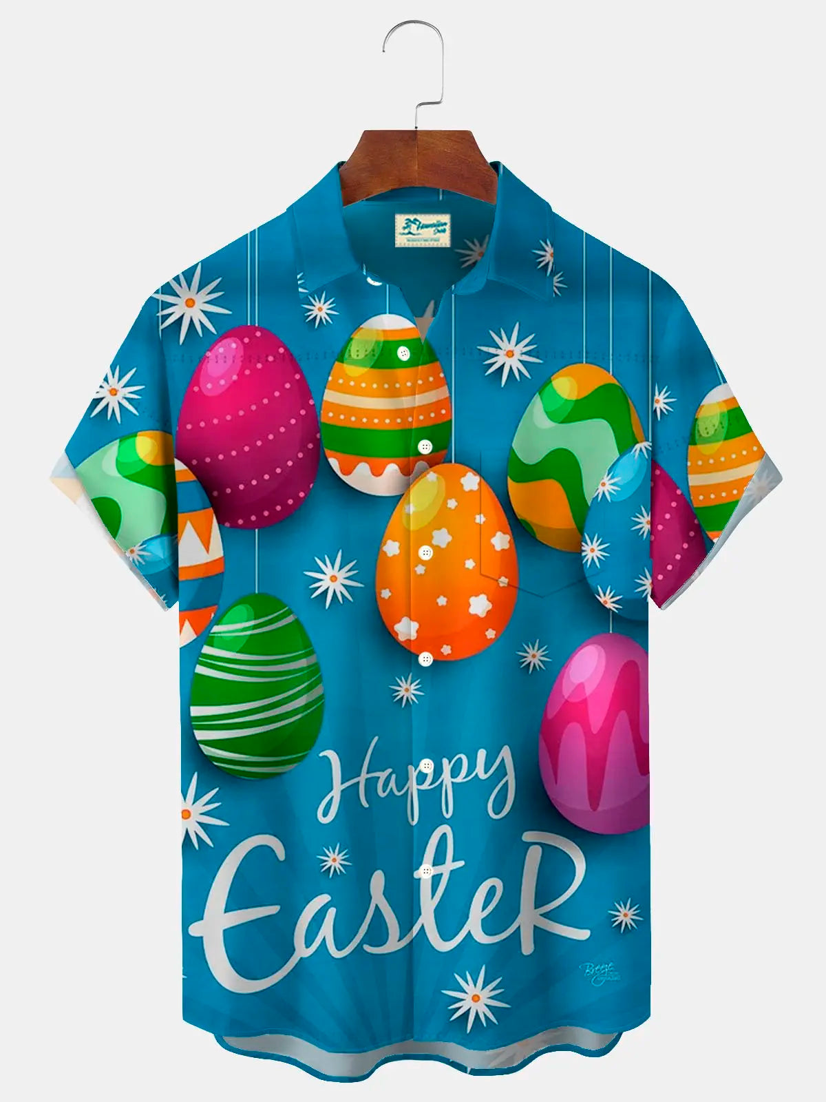2025 Easter Eggs Pattern Men's Short Sleeve Button Down Lapel Shirt For Summer Oversized Tops Casual Hawaiian Shirt