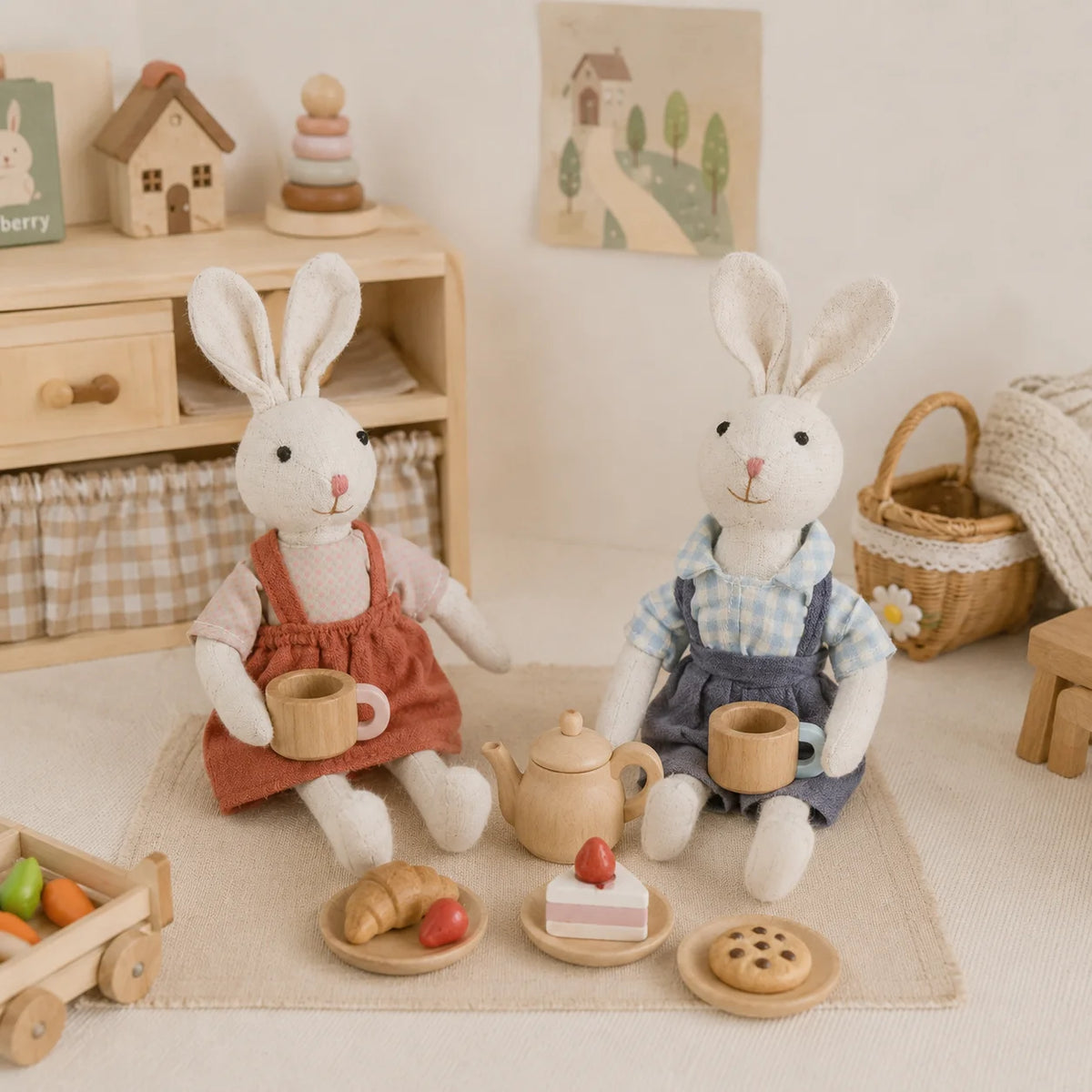 Handmade Linen Bunny Doll Montessori Role-Playing Fabric Animal Doll Nursery Decoration Children's Birthday Gift