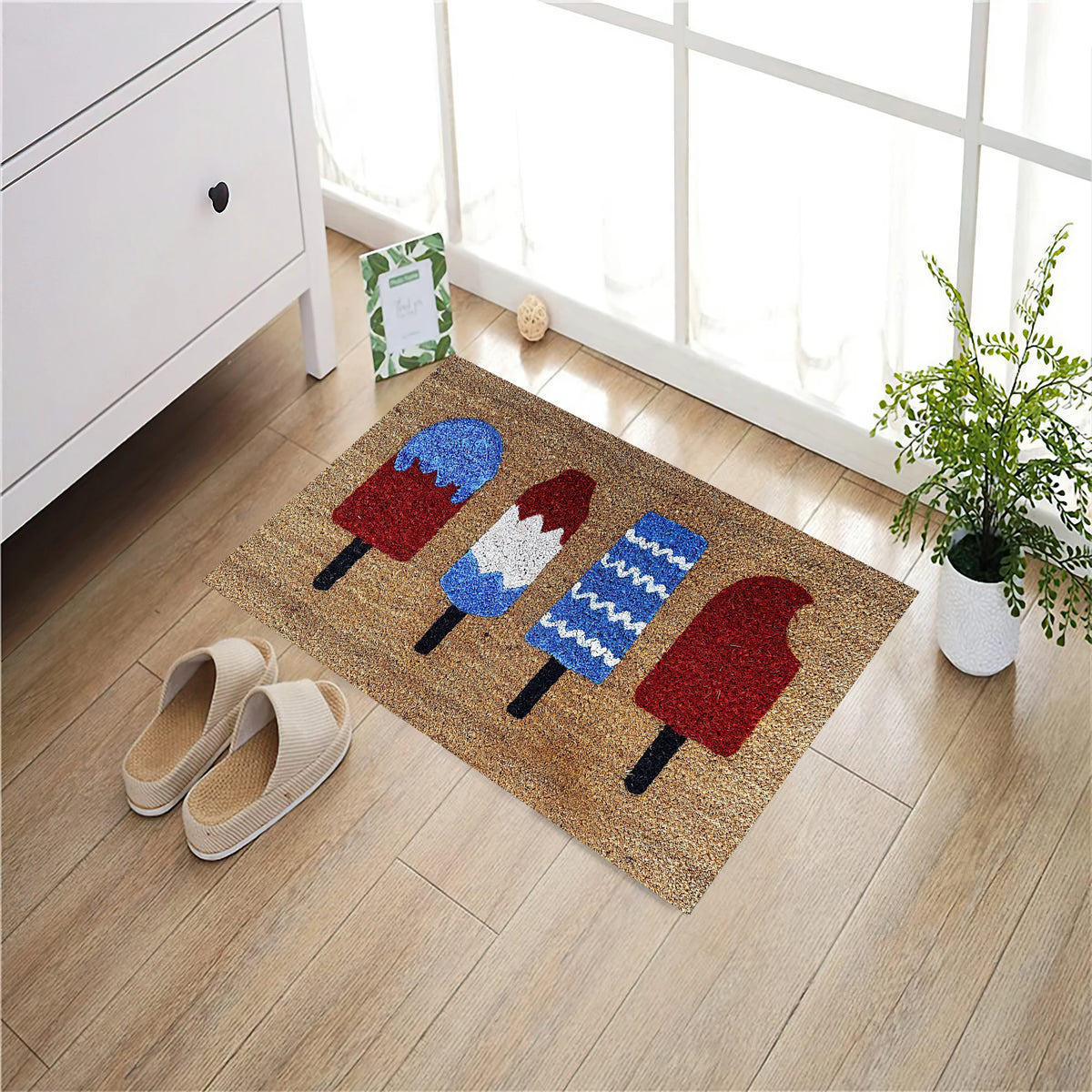 Retro Patriotic Popsicle Doormat - Red White Blue Ice Cream Design for 4th of July Decor Summer Patriotic Welcome Mat Statement