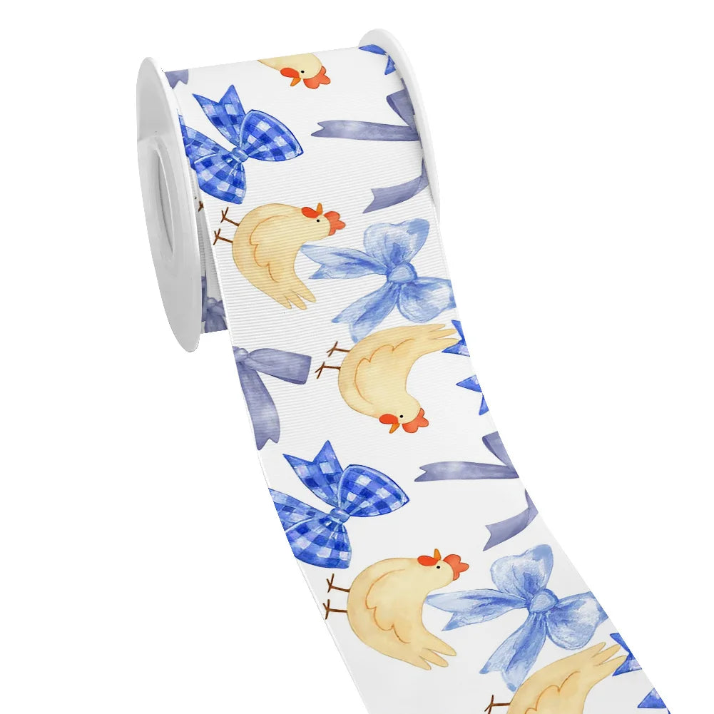 Spring Rabbit Easter Day Chick Cartoon Printed Grosgrain Satin Ribbon for Gift Wrapping Hair Bow Craft Accessory