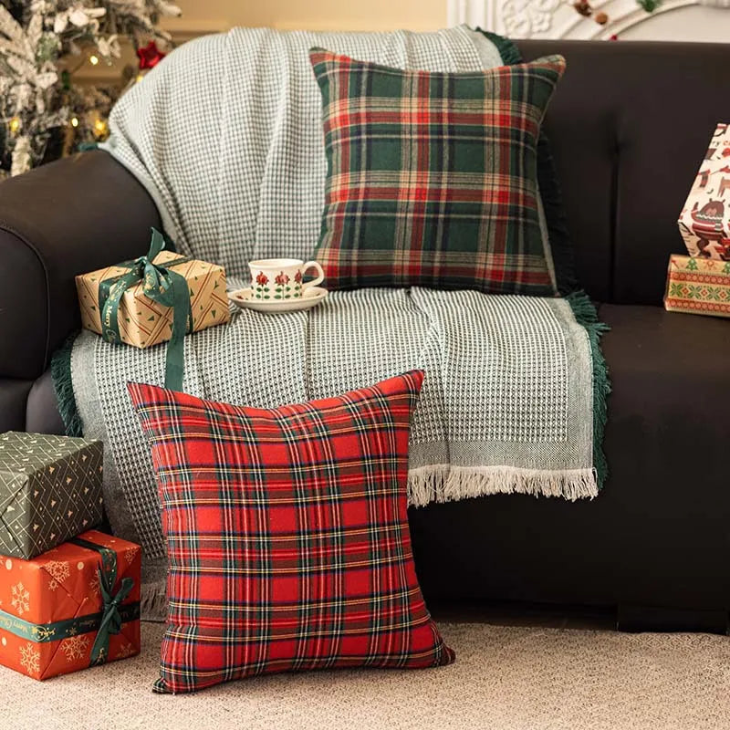 Christmas Plaid Decor Throw Pillow Covers Scottish Tartan Cushion Case for Farmhouse Home Square Pillow Case Cushion Pillowcase