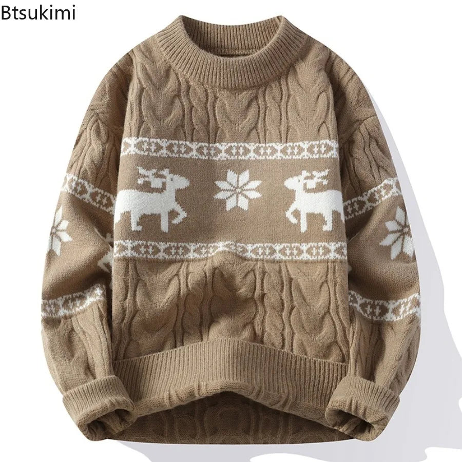 Autumn Winter Christmas Sweaters Men's Long Sleeve O-Neck Knitting Jumper Tops Vintage Pattern Crochet Male Sweater Pullovers