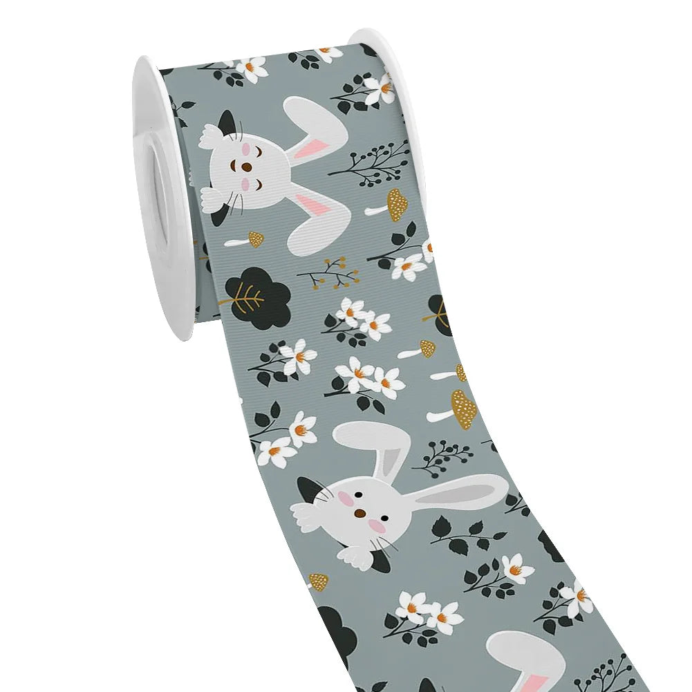 Spring Rabbit Easter Day Chick Cartoon Printed Grosgrain Satin Ribbon for Gift Wrapping Hair Bow Craft Accessory