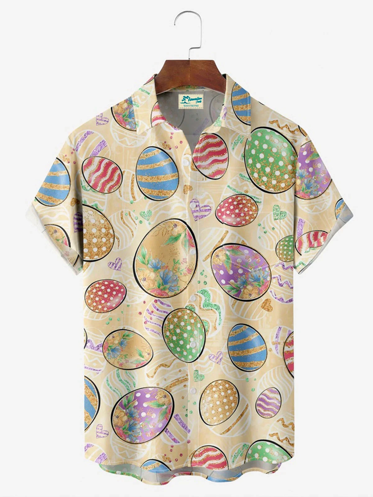 2025 Easter Eggs Pattern Men's Short Sleeve Button Down Lapel Shirt For Summer Oversized Tops Casual Hawaiian Shirt
