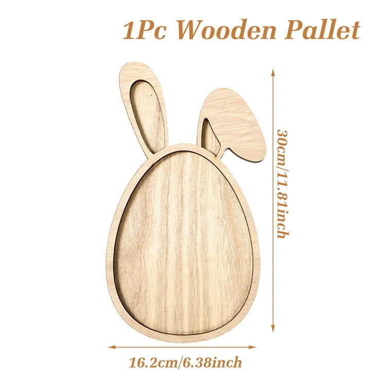 Easter Bunny Egg Wooden Tray Food Plate Fruit Serving Bread Display Wooden Spring Decor  Cake Decor Easter Supplies