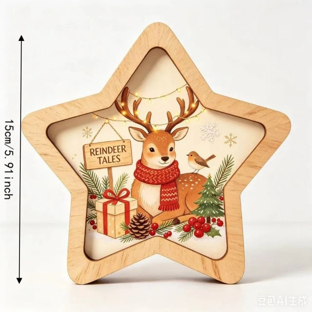 Merry Christmas Wooden Christmas Decoration Star Shape Snowman Deer Home Ornaments Rabbit Santa Claus Wall Decor New Year Gift