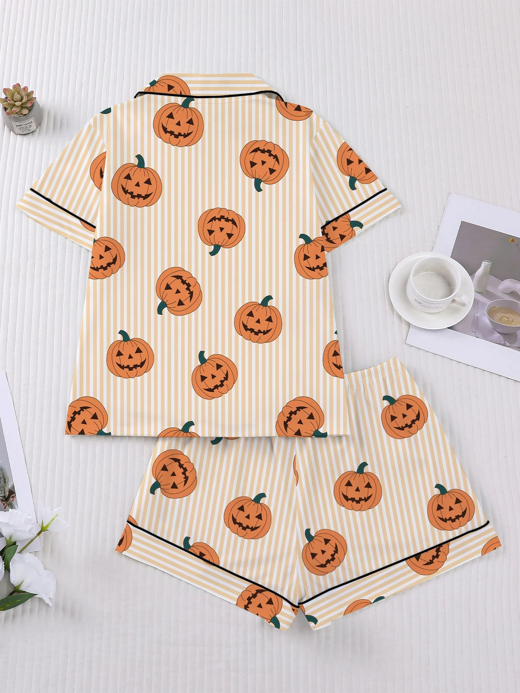 Women's Sleepwear Halloween Print Pajamas Set Collar Short Sleeved Shirt With Shorts Home Suit Set Loungewear Set Pyjama Suit