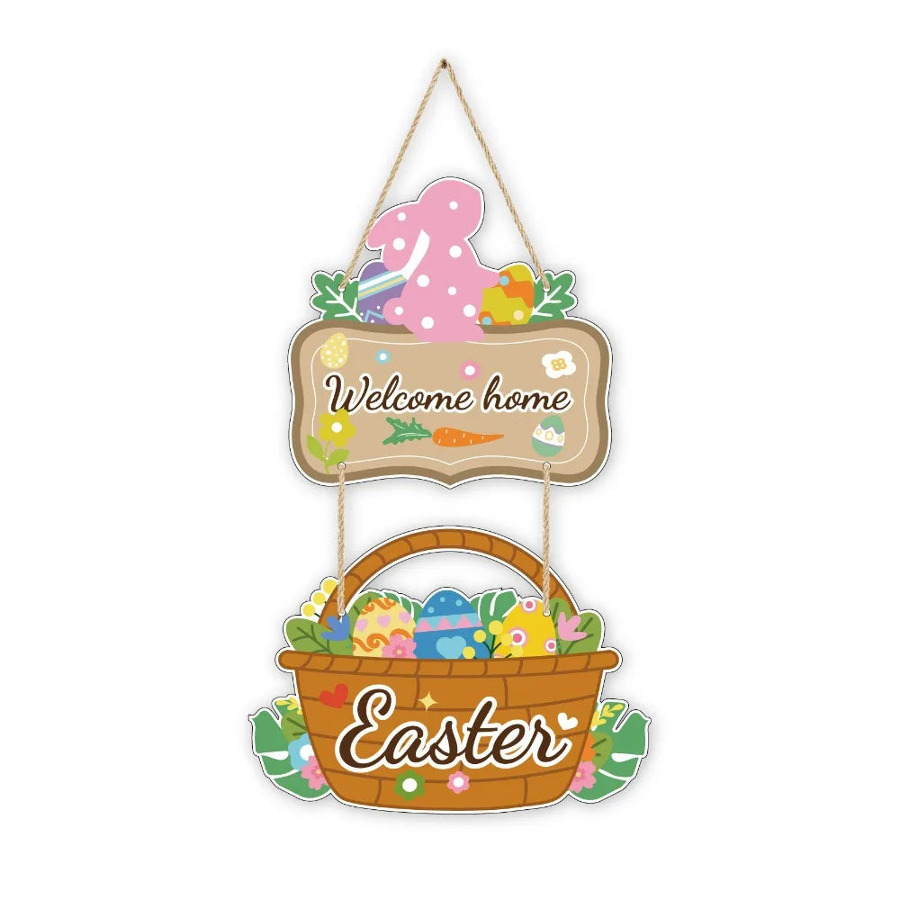 Happy Easter Cartoon Easter Door Hanger Paper Colorful Easter Hanging Ornament Handmade Bunny Egg Decor Wall Decor