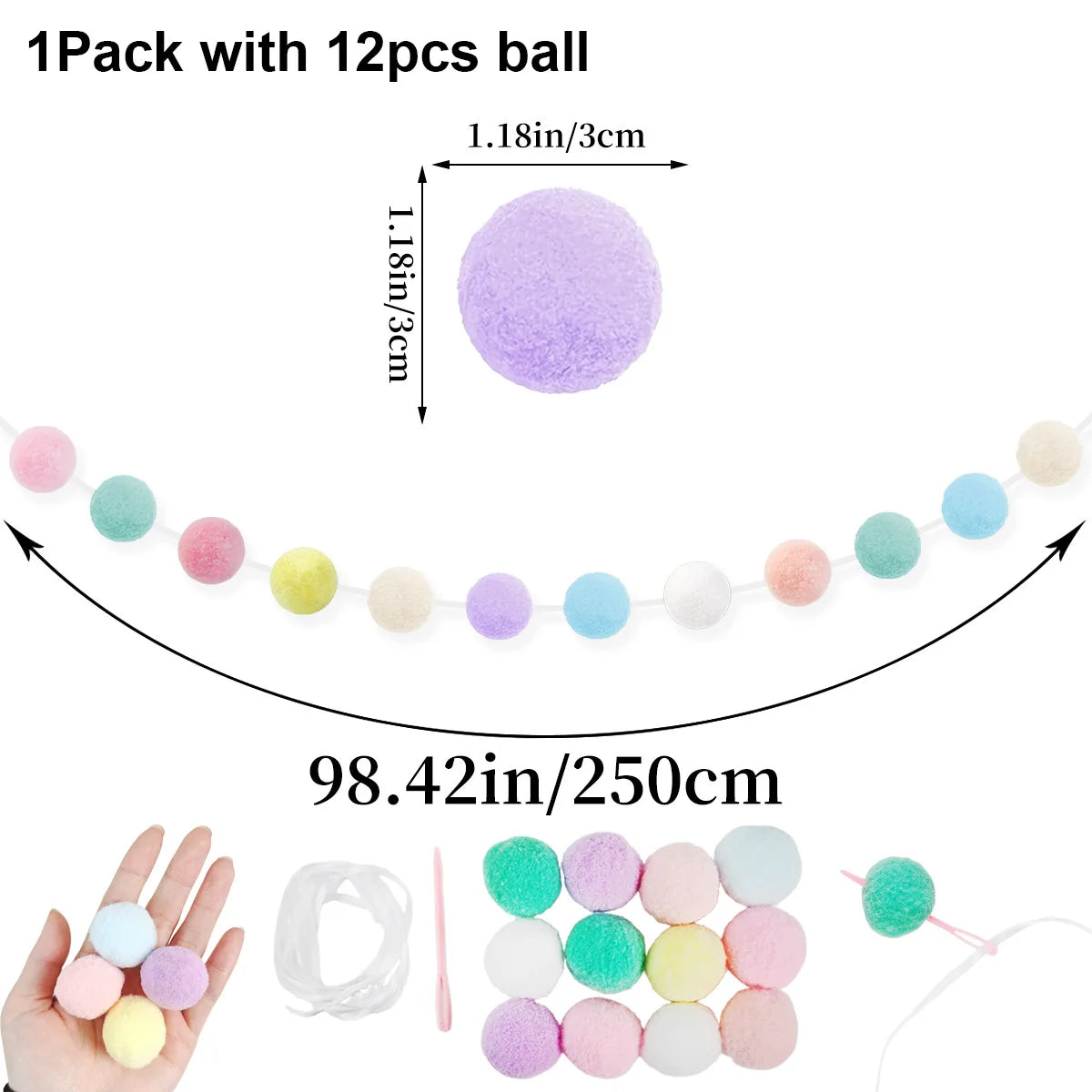 Pastel Pom Garland Hanging Easter Decorations Cute Rainbow Colorful Felt Ball Garland Baby Shower Birthday Party Supplies Favors