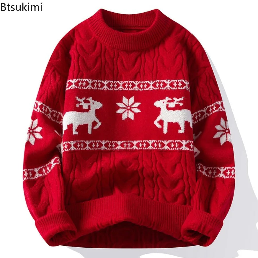 Autumn Winter Christmas Sweaters Men's Long Sleeve O-Neck Knitting Jumper Tops Vintage Pattern Crochet Male Sweater Pullovers