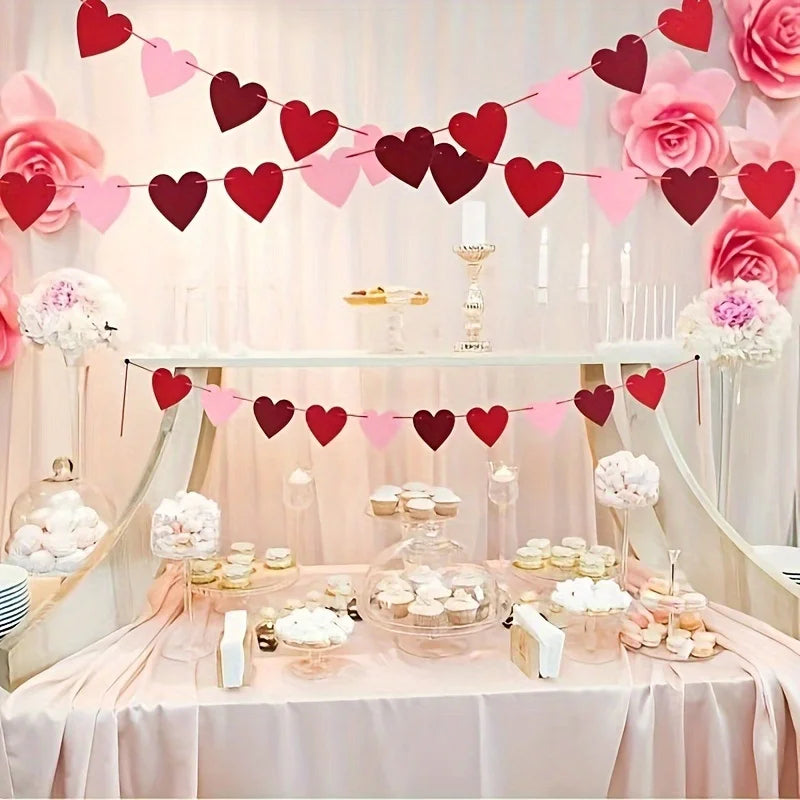 Felt Heart Garland Banner Valentines Decorations Red Pink White Heart Shaped Anniversary Wedding Birthday Party Decorations