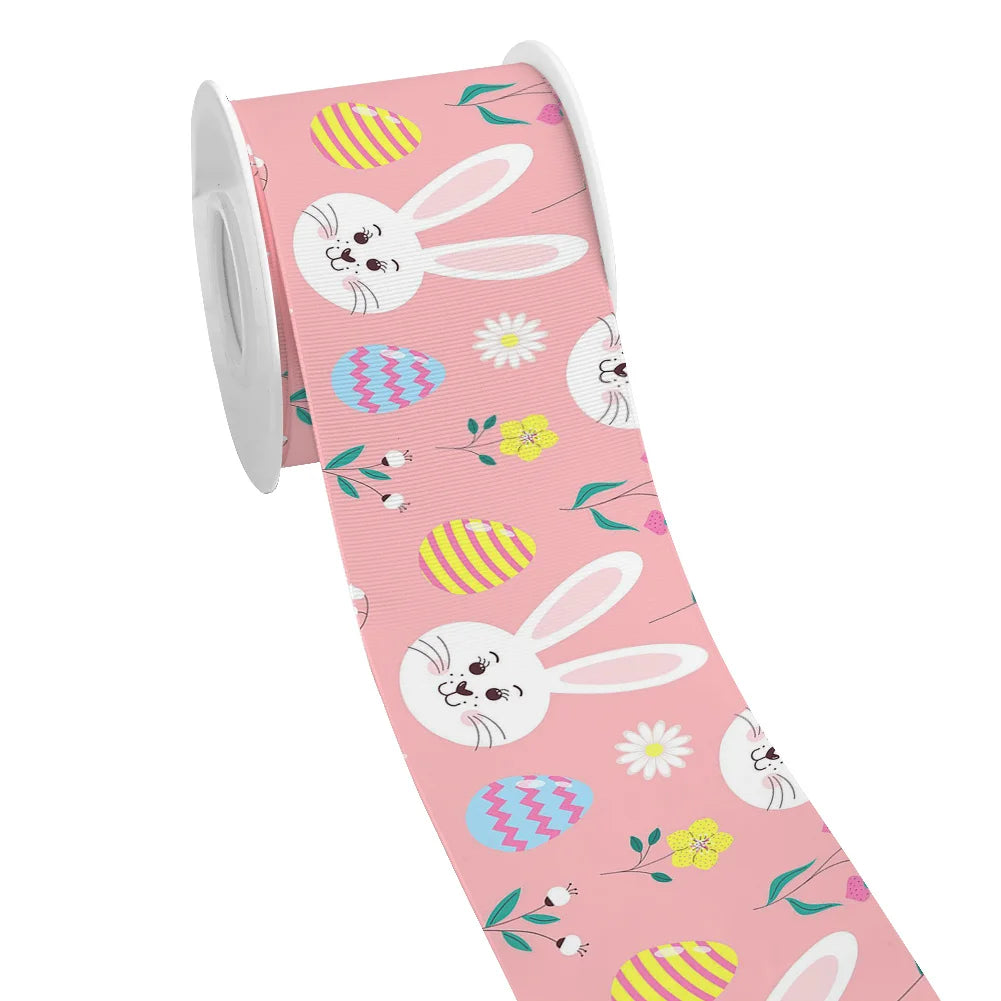 Spring Rabbit Easter Day Chick Cartoon Printed Grosgrain Satin Ribbon for Gift Wrapping Hair Bow Craft Accessory