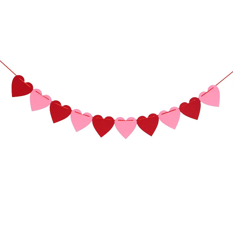 Felt Heart Garland Banner Valentines Decorations Red Pink White Heart Shaped Anniversary Wedding Birthday Party Decorations