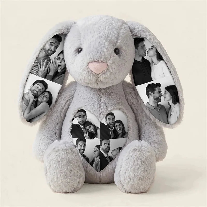 Custom Photo Bunny Plush with Hidden Ear Pictures Personalized Bunny Stuffed Animals Keepsake Gift for Couples Birthday Gifts